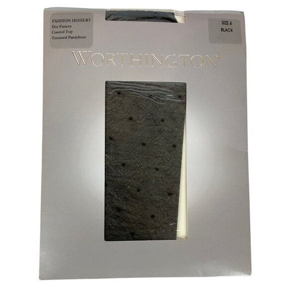 Worthington Fashion Hosiery Dot Pattern Pantyhose Size XL Black Control Top - Picture 1 of 3